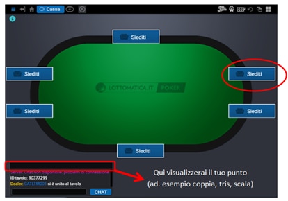 Interfaccia del video poker Lottomatica